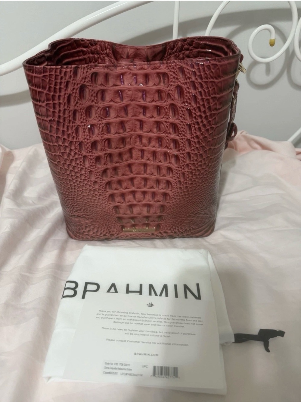 Brahmin Brown Croc-Embossed Bucket Tote Coquette Ombre Melbourne Celina